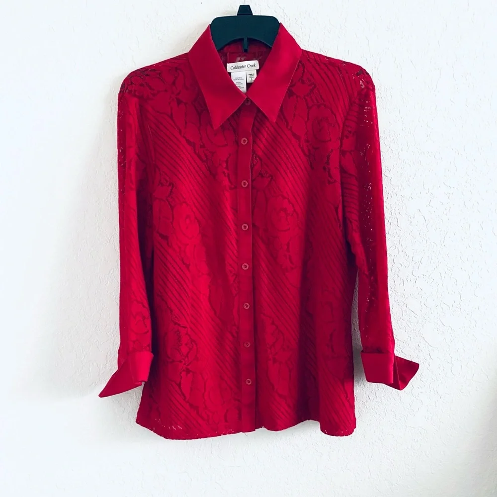 Coldwater Creek Red Lace 2 Piece Button Down Blouse
Size Large - Picture 1 of 8